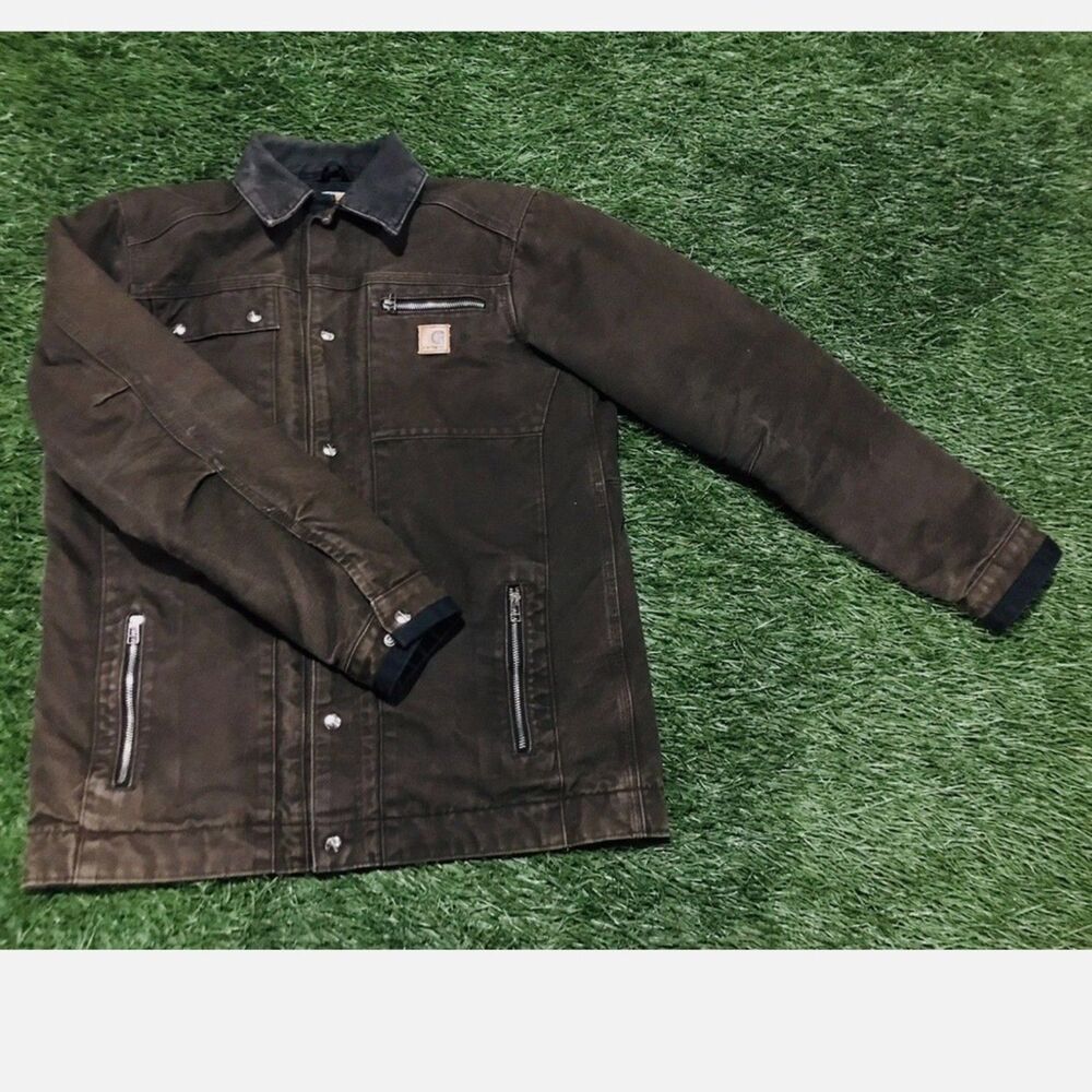 RARE Carhartt Vintage Leather Patch Jacket - Brown Men's S - Picture 9 of 10